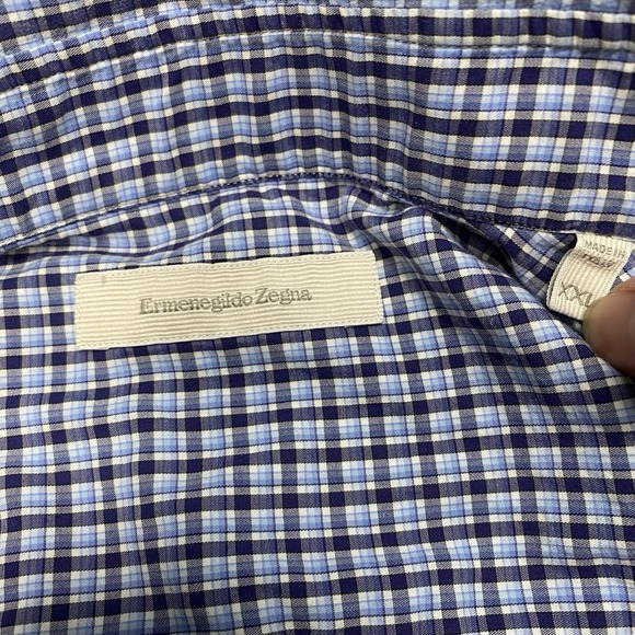 Ermenegildo Zegna Shirt XXL Mens L/S Button Up Blue Plaid READ - Picture 7 of 11